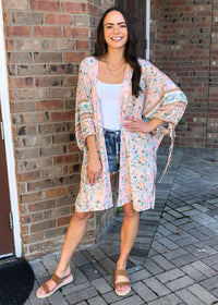 Sierra Printed Open Front Kimono - Blush-Hand In Pocket