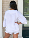 Stark X Gauzy Split V Neck Blouse- White-Hand In Pocket