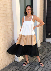 Mia Colorblock Tiered Maxi Dress- Black-Hand In Pocket