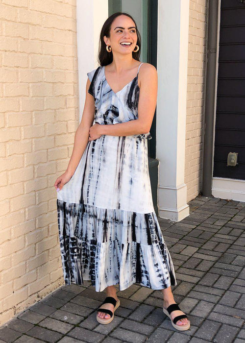 THML Celia One Shoulder Ruffle Maxi Dress - Tie Dye-Hand In Pocket