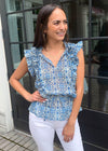 Elan Chania Aztec Pepulm Ruffle Top - Blue-Hand In Pocket