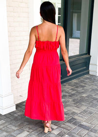 Sanur Pleated Cami Maxi Dress-Red-Hand In Pocket