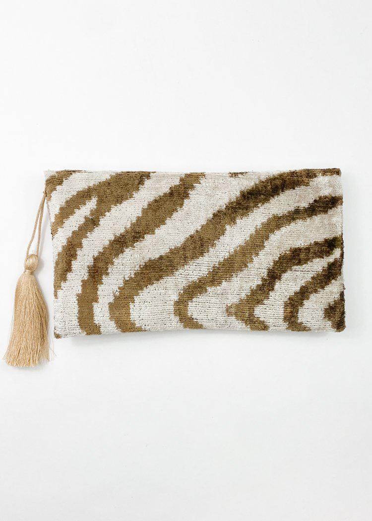 Wolf & Willa Brown Tiger Envelope Silk Velvet Clutch-Hand In Pocket