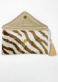 Wolf & Willa Brown Tiger Envelope Silk Velvet Clutch-Hand In Pocket