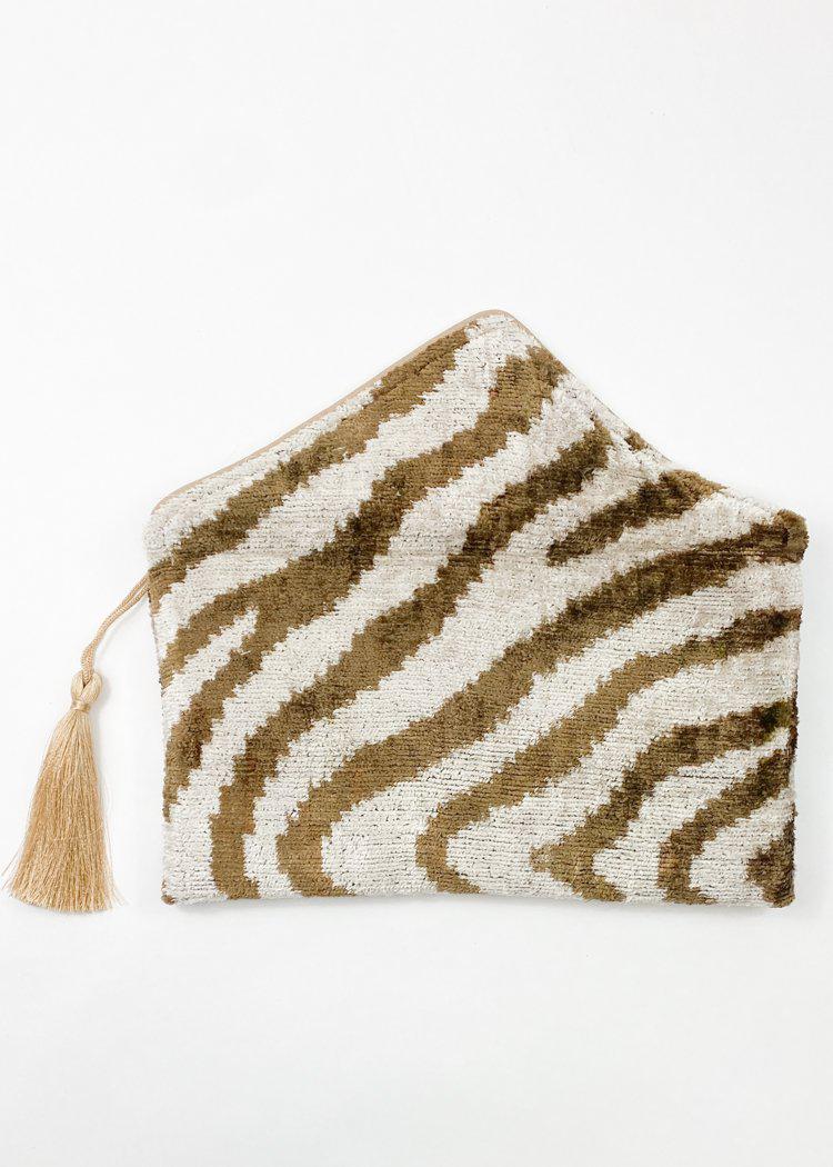 Wolf & Willa Brown Tiger Envelope Silk Velvet Clutch-Hand In Pocket