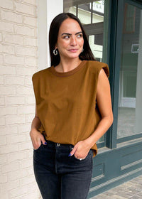 James Padded Shoulder Tee-Brown-***FINAL SALE***-Hand In Pocket