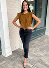 James Padded Shoulder Tee-Brown-***FINAL SALE***-Hand In Pocket