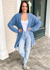 Piedras Longline Fuzzy Cardigan-Dusty Blue ***FINAL SALE***-Hand In Pocket