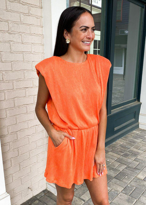 Carmo Padded Shoulder Ribbed Romper - Orange-Hand In Pocket