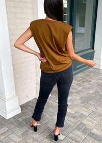 James Padded Shoulder Tee-Brown-***FINAL SALE***-Hand In Pocket