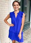 Zagora Drop Waist Dress-Cobalt-Hand In Pocket