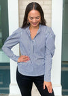 Karlie "On Board" Striped Poplin Puff Sleeve Blouse ***FINAL SALE***-Hand In Pocket