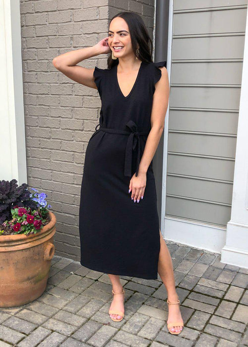 Velvet Heart Noula Sleeveless Ruffle-Trim Midi Dress - Black-Hand In Pocket