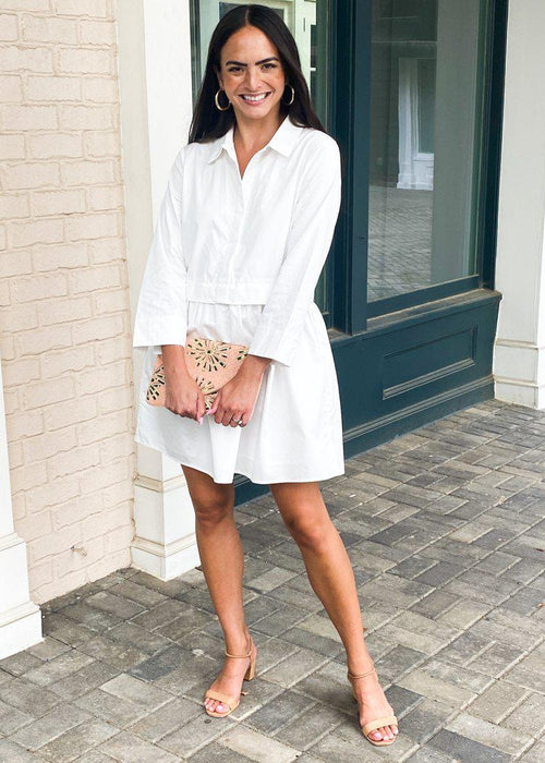 Estate Poplin Button Front Shirtdress - White-Hand In Pocket