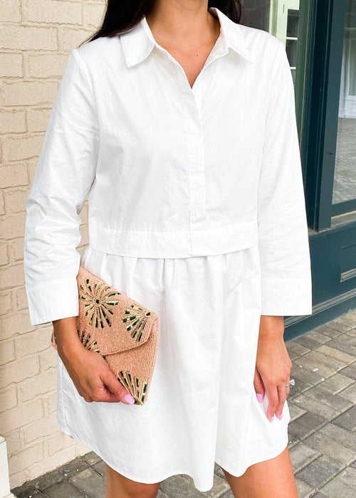 Estate Poplin Button Front Shirtdress - White-Hand In Pocket