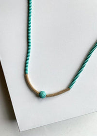 Chiclet Detailed Turquoise Beaded Long Pendant-Hand In Pocket