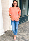 Sanibel Puff Sleeve Tee-Peach-Hand In Pocket