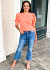 Sanibel Puff Sleeve Tee-Peach-Hand In Pocket