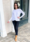 Bobi Long Sleeve Crew Neck Twist Front Tee-White-Hand In Pocket