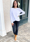 Bobi Long Sleeve Crew Neck Twist Front Tee-White-Hand In Pocket