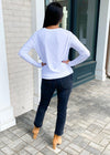 Bobi Long Sleeve Crew Neck Twist Front Tee-White-Hand In Pocket