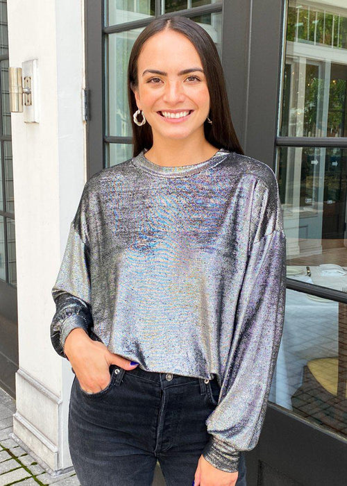 Seven LS Metallic Blouse-Hand In Pocket