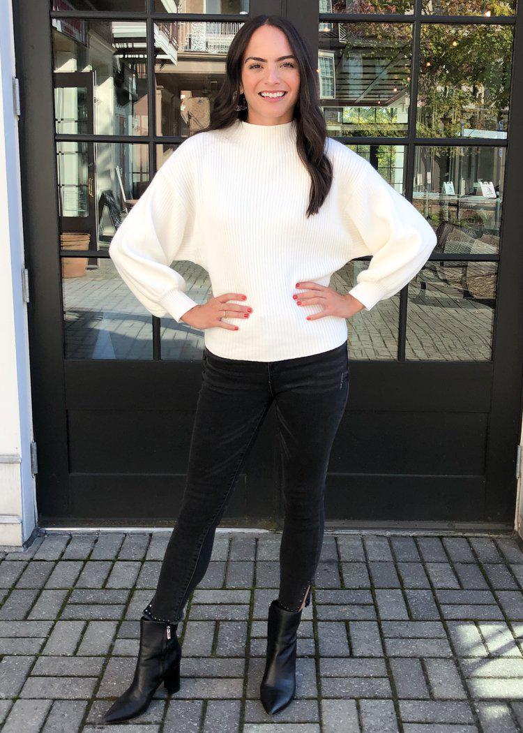 Line + Dot Alder Mock Neck Sweater - Ivory-Hand In Pocket