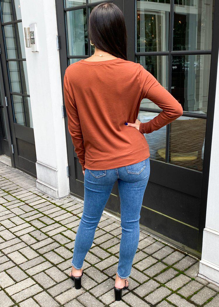 Bobi Long Sleeve Crew Neck Twist Front Tee-Rosewood-***FINAL SALE***-Hand In Pocket