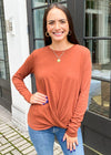 Bobi Long Sleeve Crew Neck Twist Front Tee-Rosewood-***FINAL SALE***-Hand In Pocket