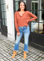 Bobi Cropped Henley Tee-Redwood-***FINAL SALE*** *-Hand In Pocket