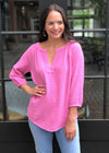 Bobi Gauzy Split Neck Blouse-Bouquet ***FINAL SALE***-Hand In Pocket