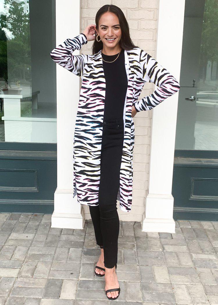 525 America Zebra Print Long Cardigan ***FINAL SALE***-Hand In Pocket