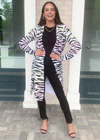 525 America Zebra Print Long Cardigan ***FINAL SALE***-Hand In Pocket