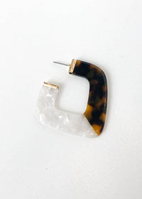 Itza Acrylic Hoops- Tortoise/White-Hand In Pocket