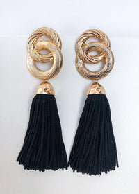 Morningside Metallic Link Tassel Statement Earring - Black-Hand In Pocket