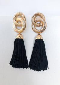 Morningside Metallic Link Tassel Statement Earring - Black-Hand In Pocket