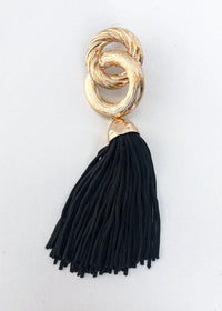 Morningside Metallic Link Tassel Statement Earring - Black-Hand In Pocket