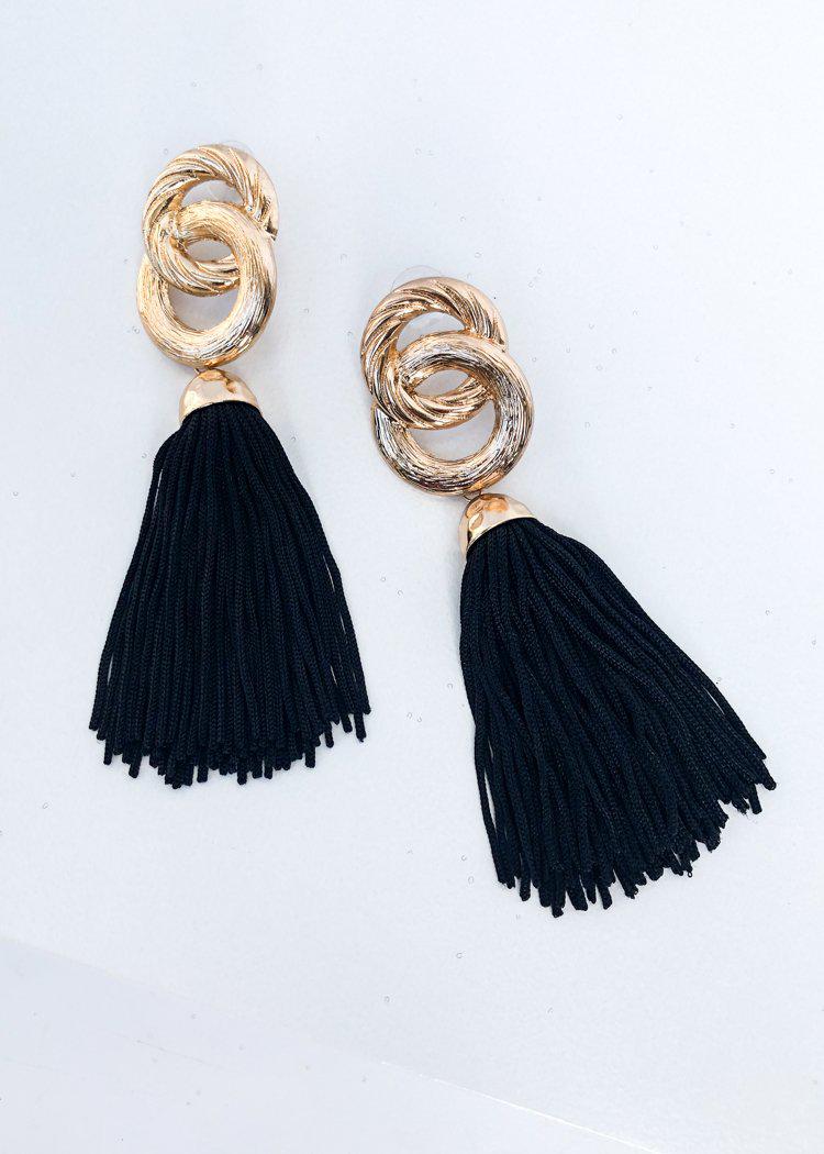 Morningside Metallic Link Tassel Statement Earring - Black-Hand In Pocket