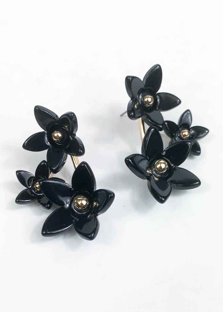 Saipan Floral Drop Earrings- Black-Hand In Pocket