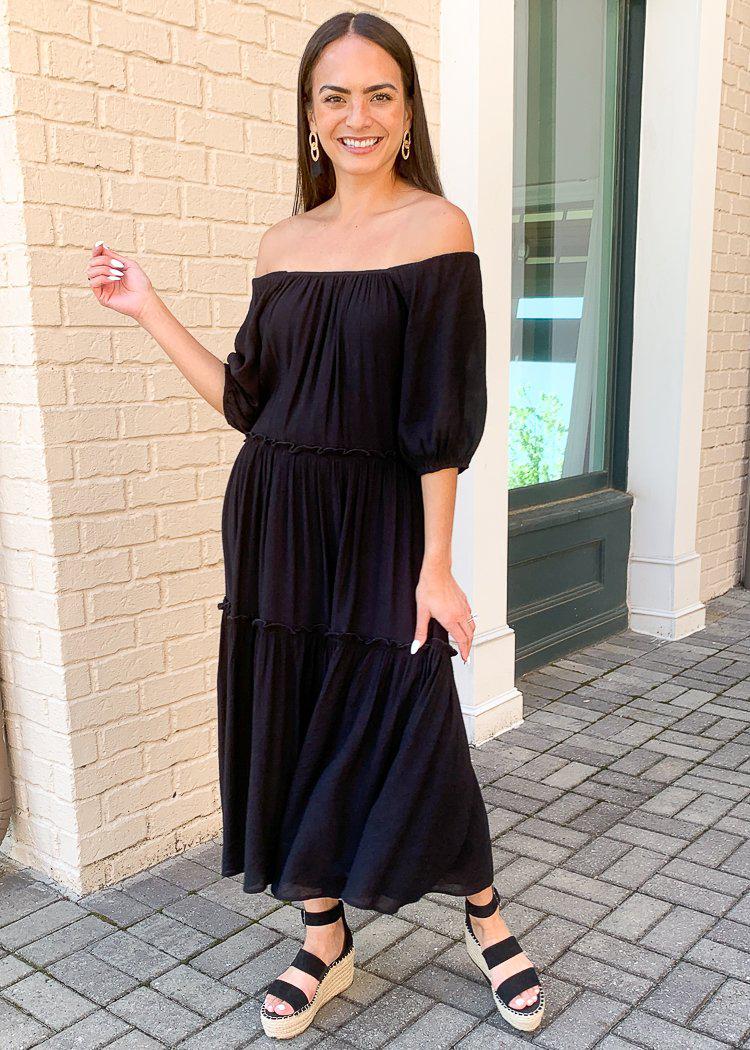 Maddox Convertible Tiered Off Shoulder Maxi-Hand In Pocket