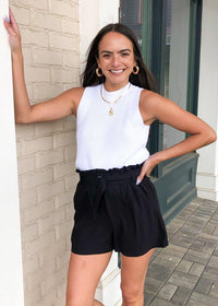 BB Dakota Day in the Life Belted Paperbag Shorts - Black ***FINAL SALE***-Hand In Pocket