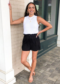 BB Dakota Day in the Life Belted Paperbag Shorts - Black ***FINAL SALE***-Hand In Pocket