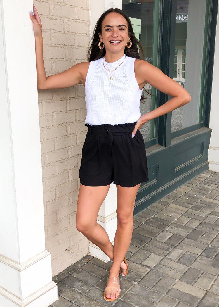 BB Dakota Day in the Life Belted Paperbag Shorts - Black ***FINAL SALE***-Hand In Pocket