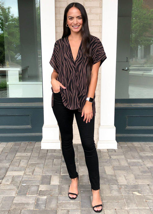 Karlie Moremi Zebra Print Essential Blouse-Hand In Pocket