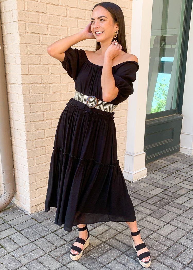 Maddox Convertible Tiered Off Shoulder Maxi-Hand In Pocket