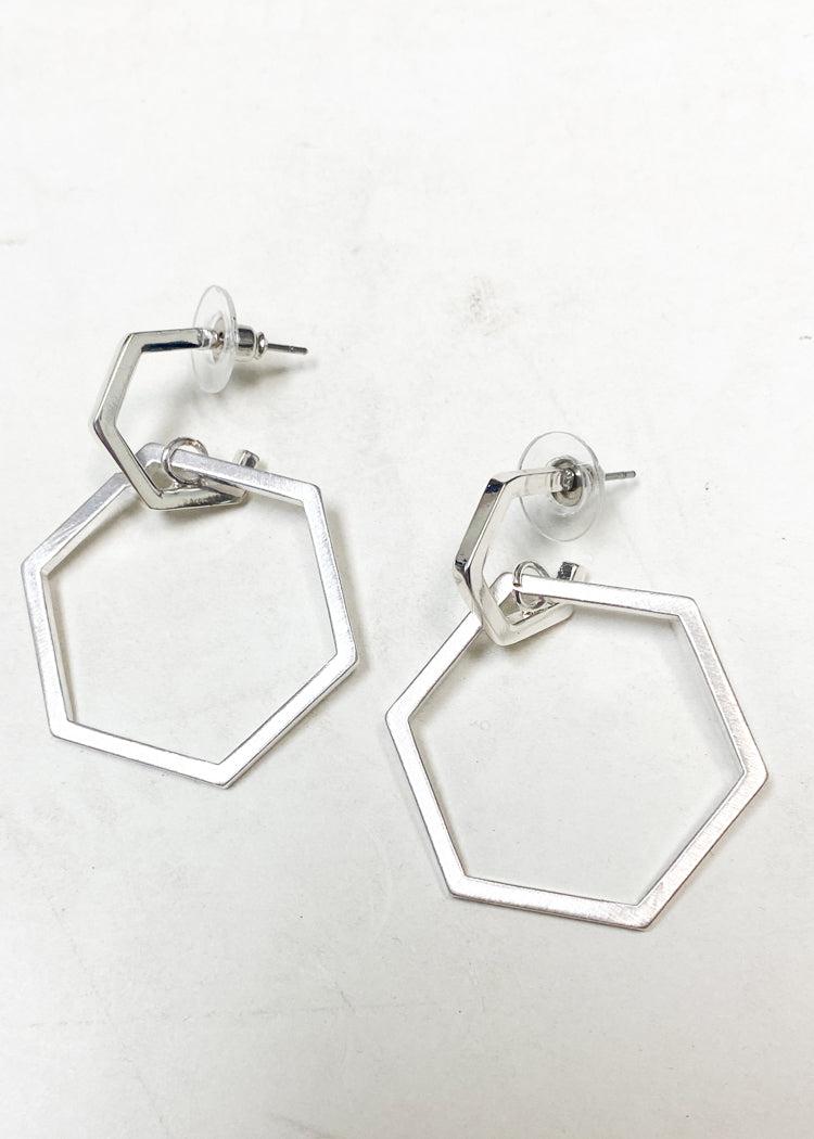 Hex Hoops - Silver-Hand In Pocket