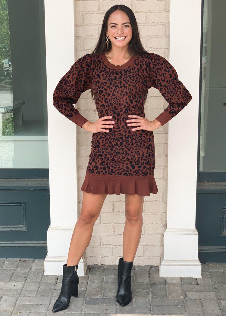 525 America Leopard Puff Sleeve Sweater Dress ***FINAL SALE***-Hand In Pocket