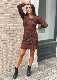 525 America Leopard Puff Sleeve Sweater Dress ***FINAL SALE***-Hand In Pocket