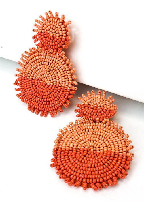 Nizuc Beaded Dual Color Drop Earring - Orange-Hand In Pocket