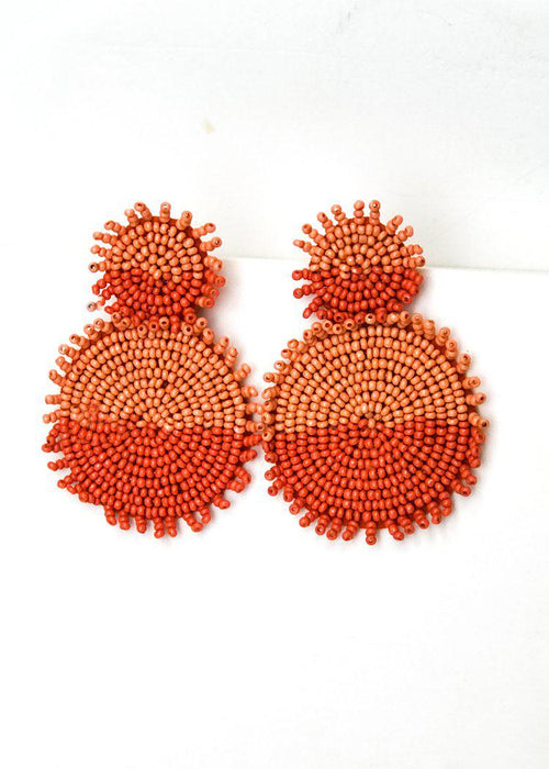 Nizuc Beaded Dual Color Drop Earring - Orange-Hand In Pocket